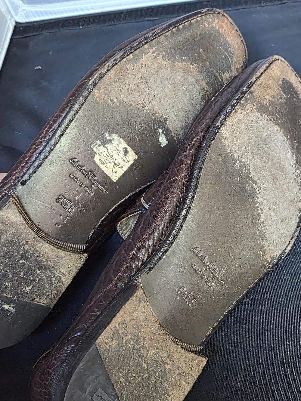 Ferragamo Brown Pebbled Calfskin Bit Loafers Silver Buckle